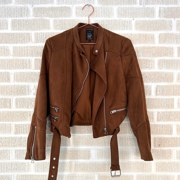 ZARA TRF Faux Brown Suede Moto Jacket - Picture 2 of 9